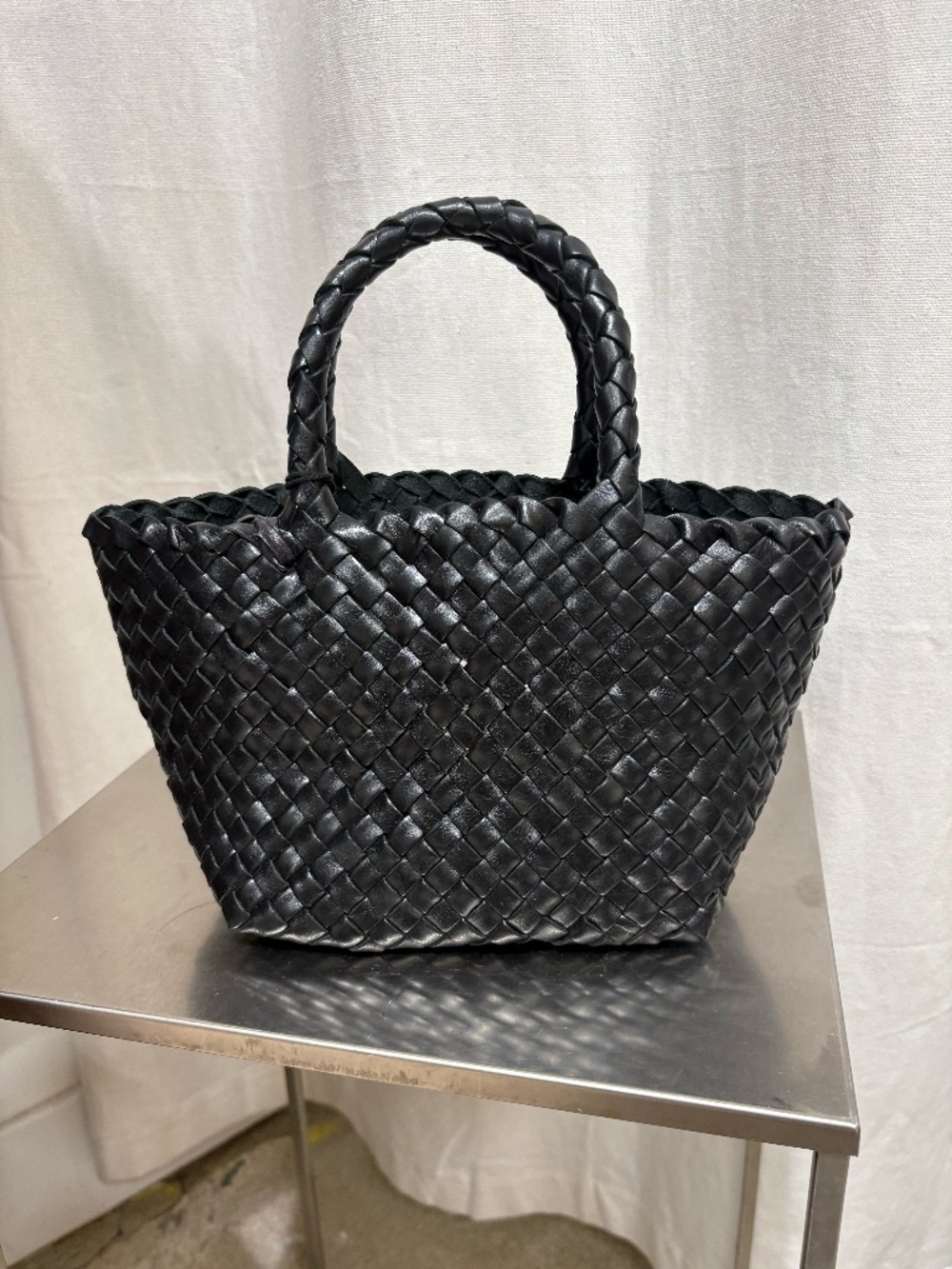 Veev Woven Leather Mini Tote in Black